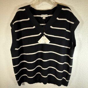 Ava & Viv NWT Black w/ White Stripes Sleeveless Sweater, V Neck, Vest- Size 1X